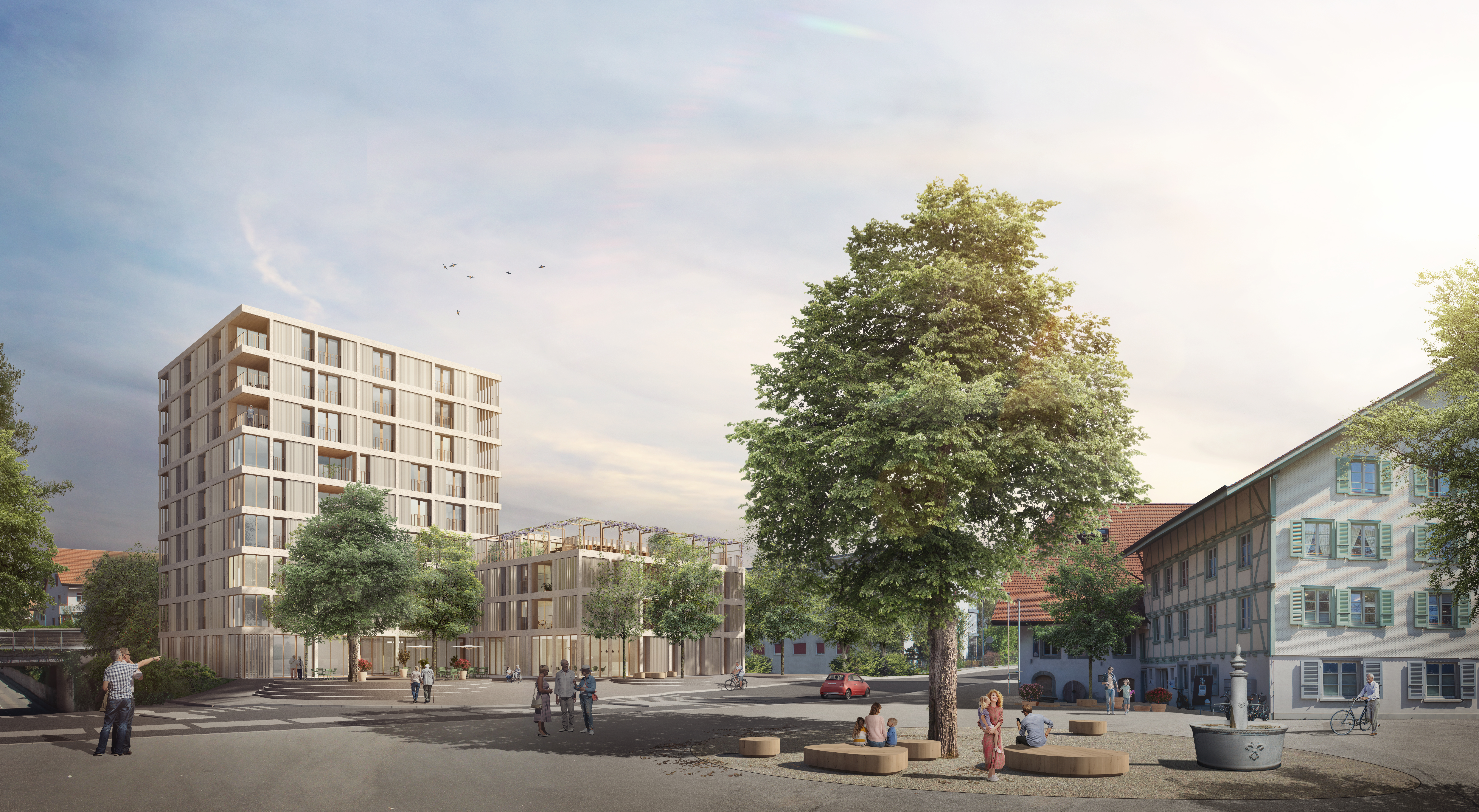 : Construction d'un immeuble d'habitation et de services sur la Mühleplatz, Lyss, bauzeit architekten