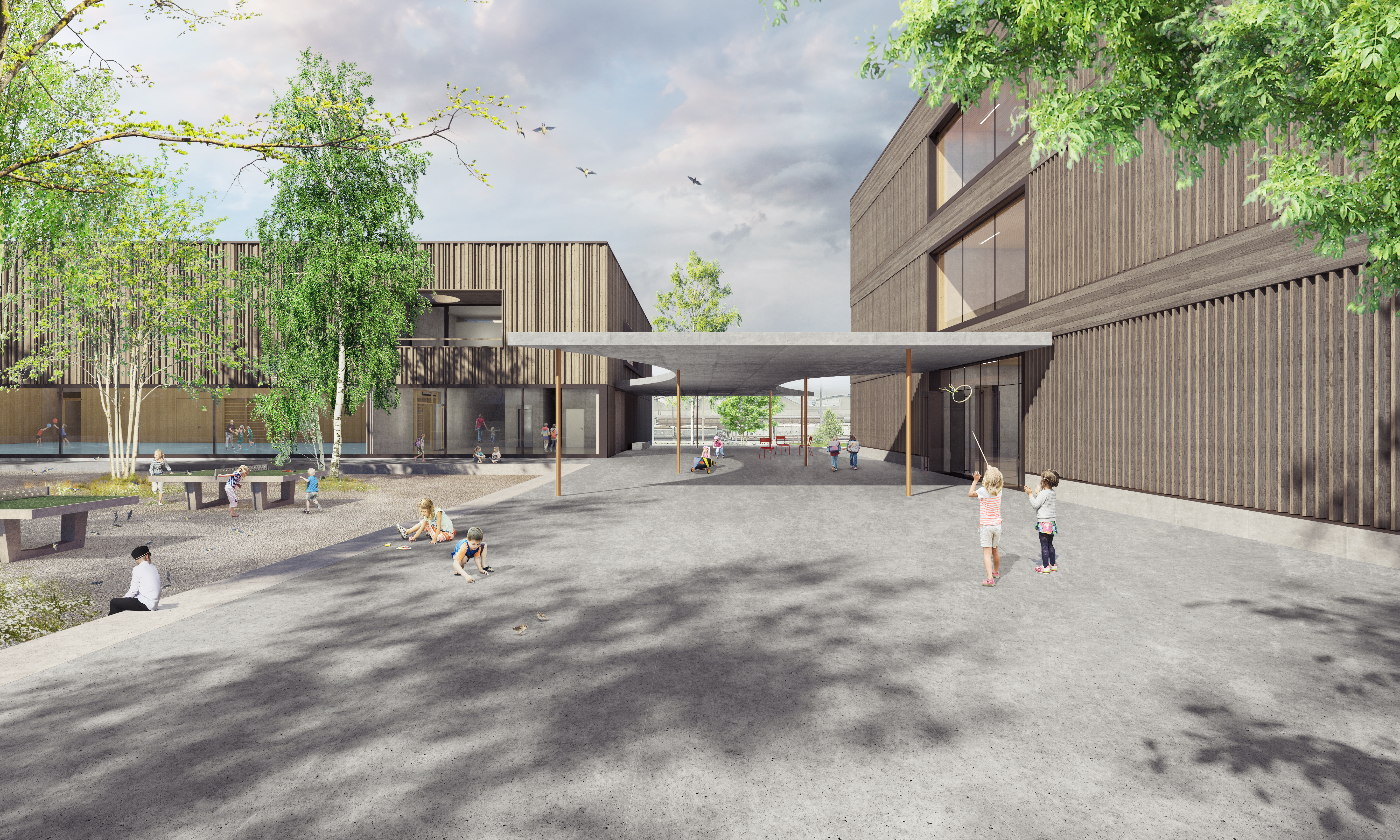 : Schule Pont-Rouge, Lancy, bauzeit architekten